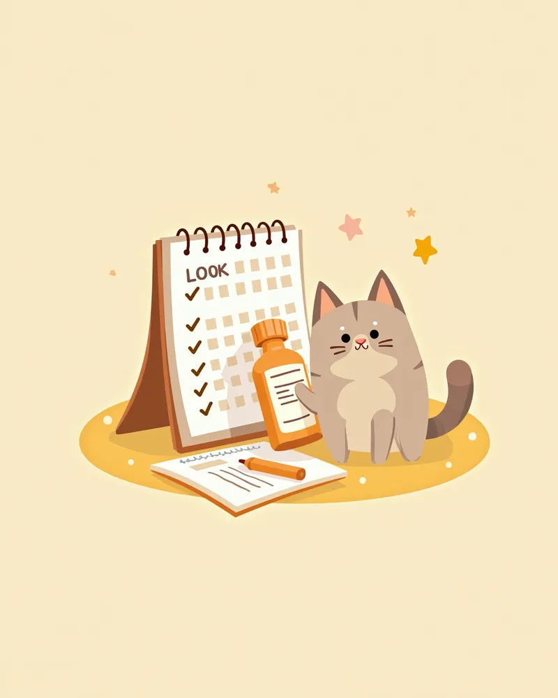 고양이 면역 치료 관리용 일정표, 기록 노트, 약통