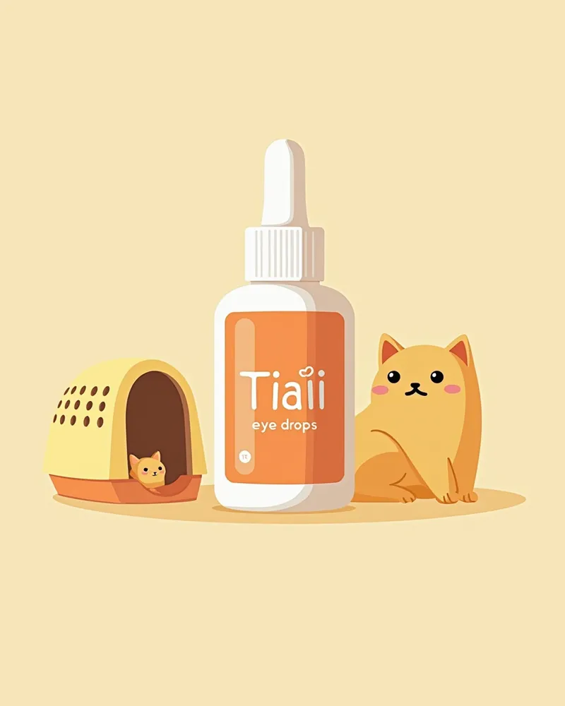 티아이안심 안약의 휴대용 병과 고양이 캐리어