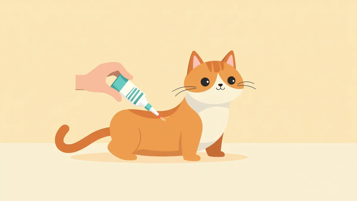 수의사가 고양이 등에 기생충 예방제를 바르는 모습