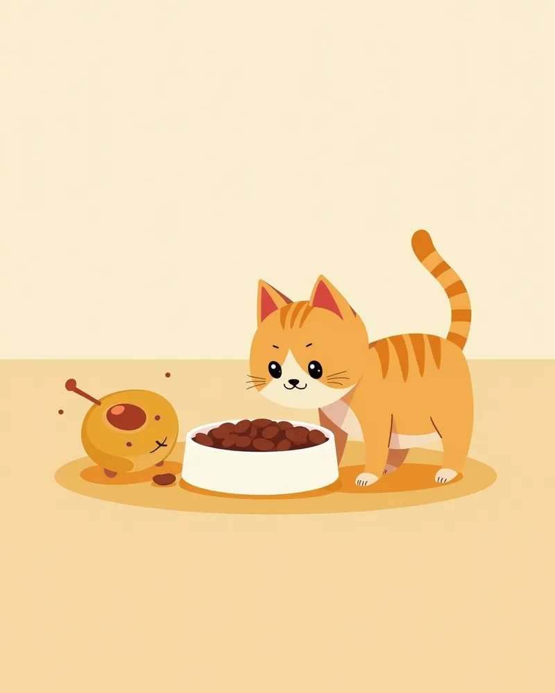 고양이 사료와 함께 놓인 캡슐형 기생충 예방제