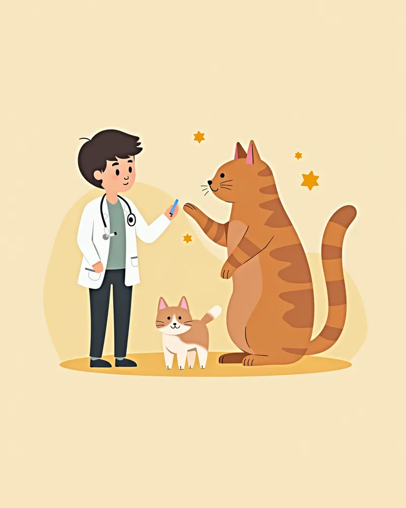 수의사가 고양이 주인에게 검사 결과를 설명하는 모습