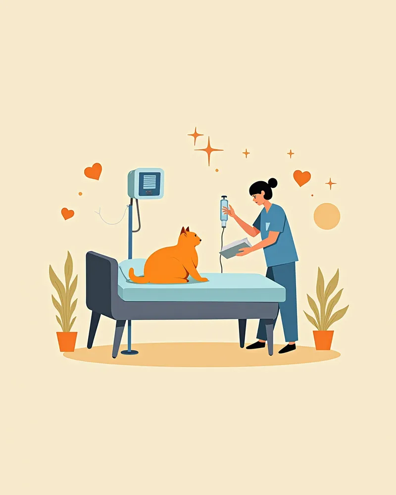 병원에서 정맥 주사를 받는 고양이, 수의사가 모니터를 확인 중