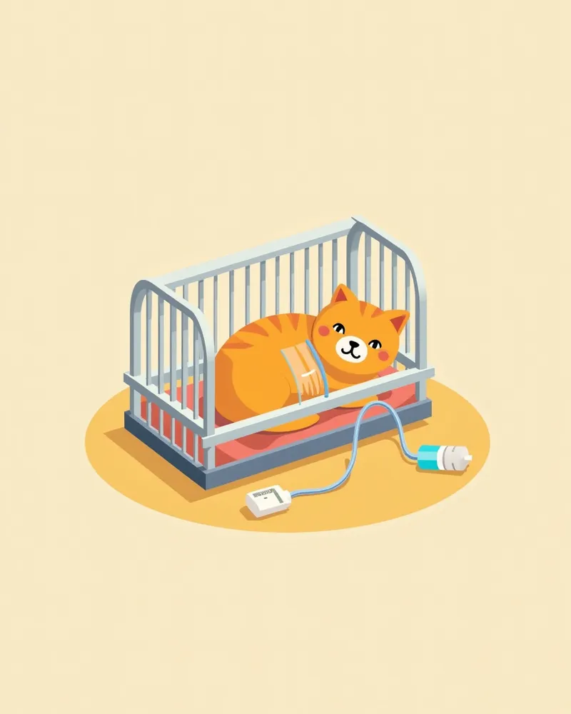 고양이 담관 폐색 치료 중 병원에서 관리 중인 모습