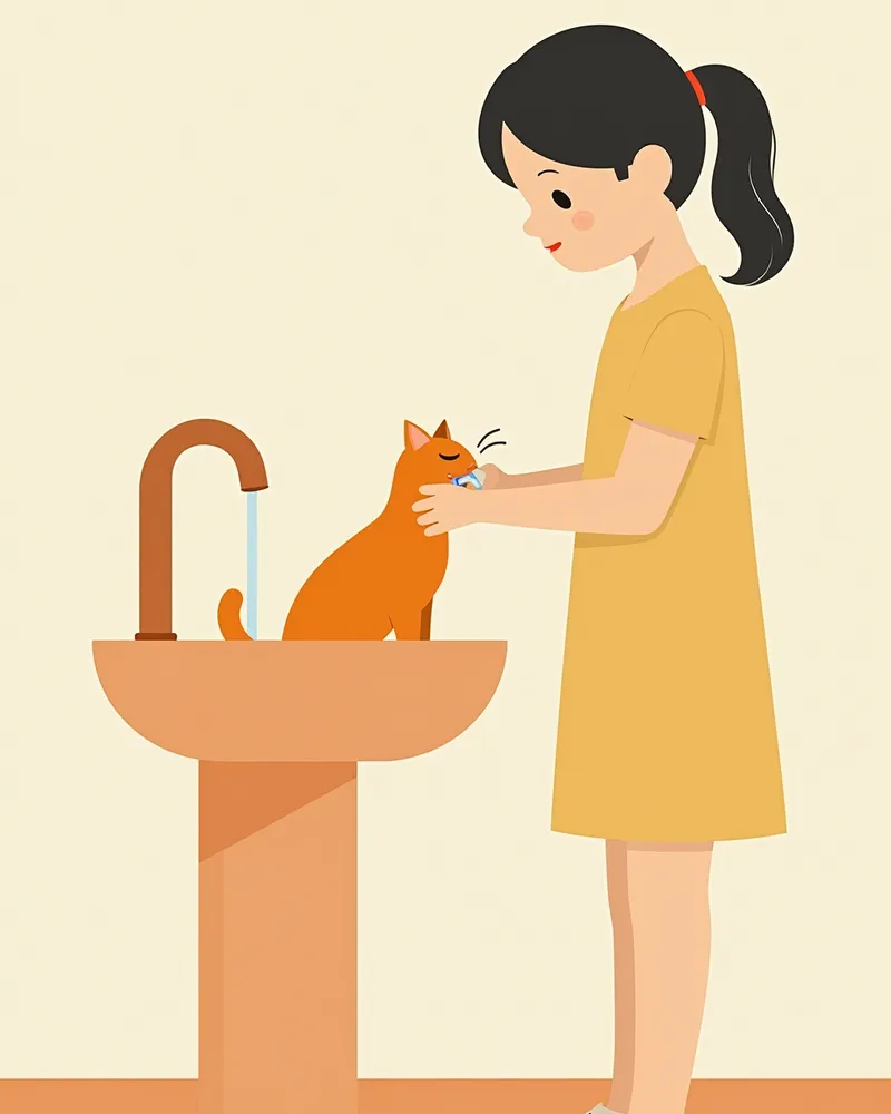 고양이 표백제 중독 응급처치 — 물로 입 세척