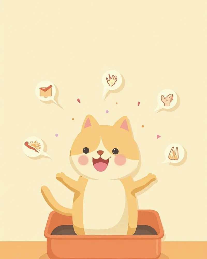 화장실에서 불편해하는 고양이와 증상 체크리스트 일러스트