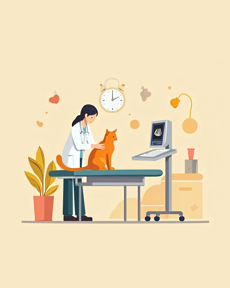 동물병원에서 초음파 검사를 받는 고양이 일러스트