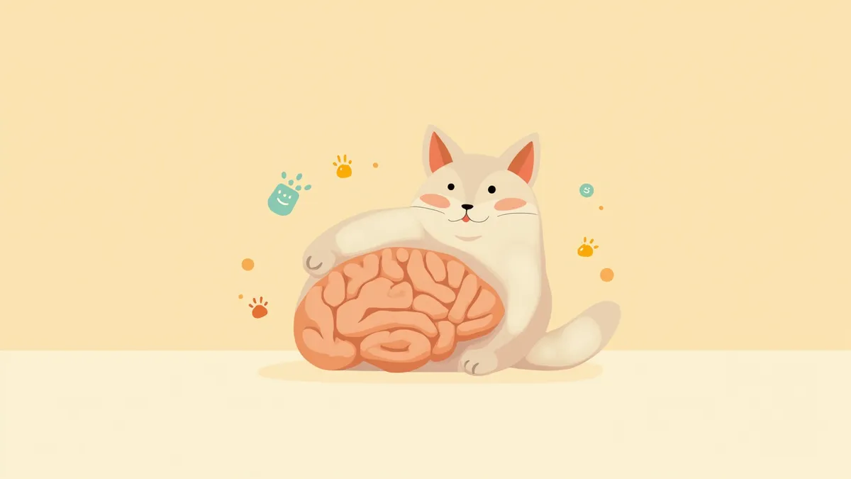 고양이 뇌의 주요 부위와 종양 발생 가능 위치를 표시한 해부도