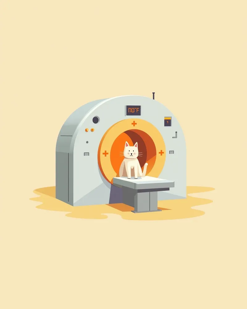 고양이가 MRI 검사를 받는 모습, 병원 환경
