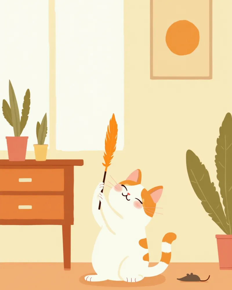 낚싯대 장난감으로 놀이 중인 고양이