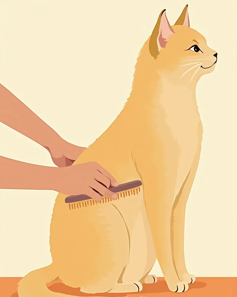 털 결 방향을 따라 장모종 고양이를 빗질하는 모습