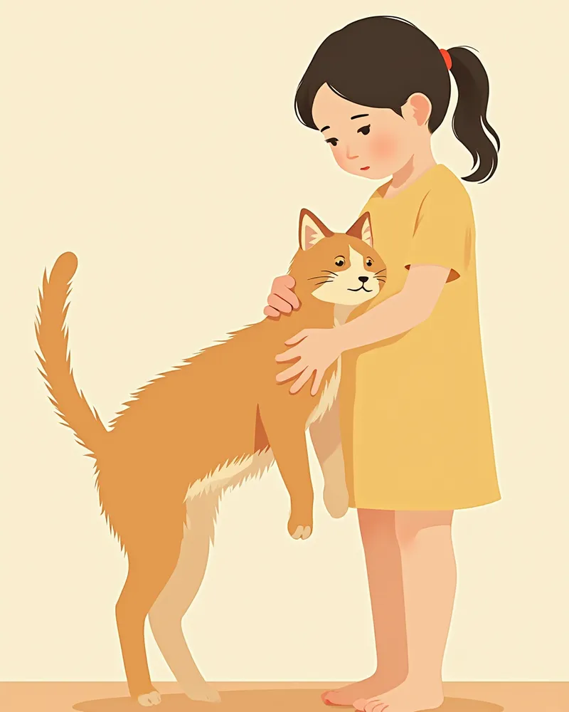 빗질 중 고양이 피부와 털 상태를 꼼꼼히 확인하는 보호자