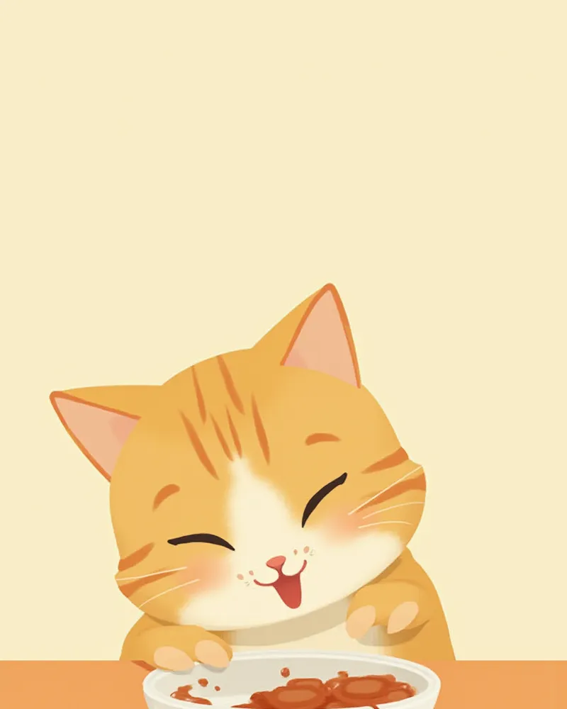 반쯤 남은 습식 사료 그릇 앞에서 주변을 살피는 고양이