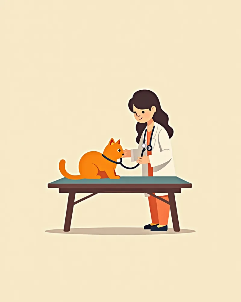 수의사가 청진기로 고양이 심박수를 확인하는 모습