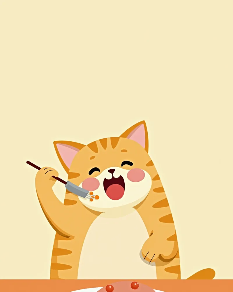 닭고기를 먹는 고양이
