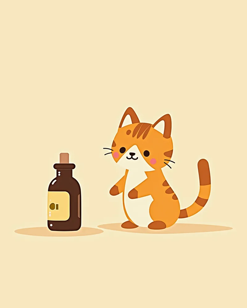 고양이와 코코넛 오일 병