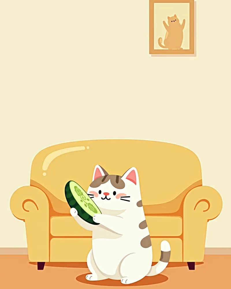 건강한 고양이와 오이