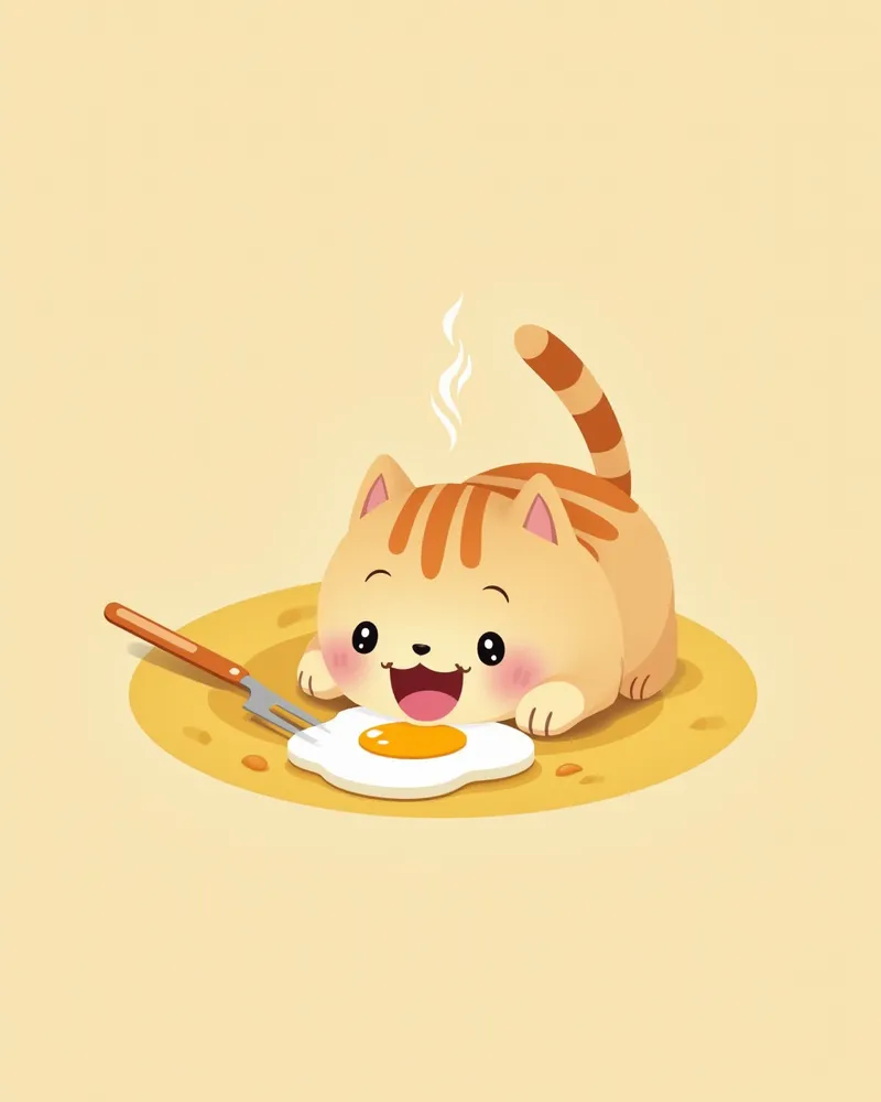 계란을 먹는 행복한 고양이