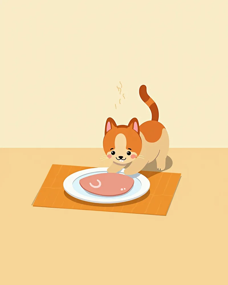 삶은 닭가슴살을 먹는 고양이