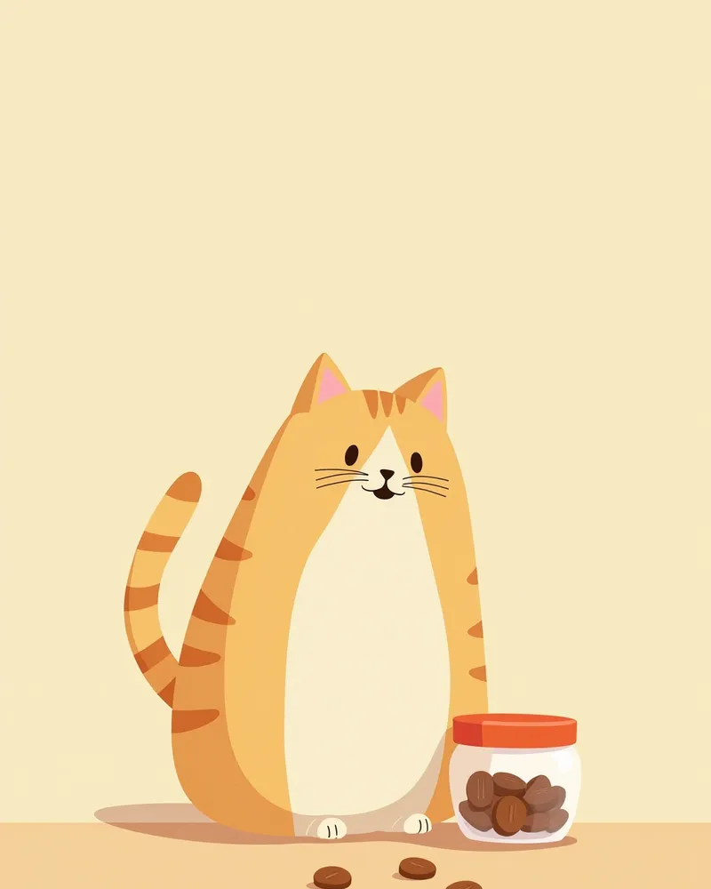 간식 용기 옆에 앉은 고양이