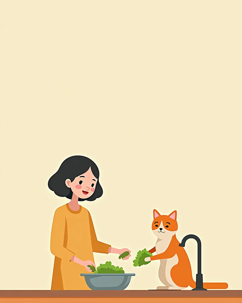 보호자가 양상추를 씻는 모습