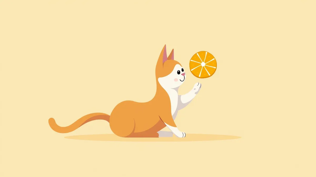 오렌지 조각을 향해 손을 내민 고양이