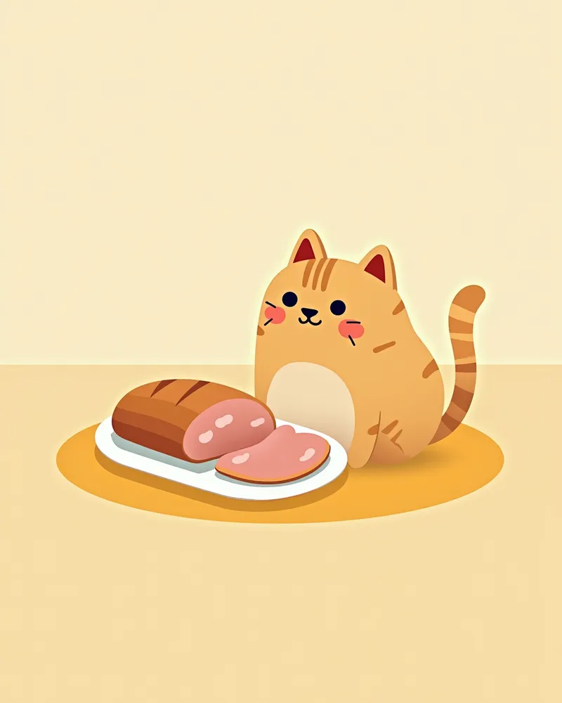 삶은 닭가슴살 조각이 담긴 접시와 고양이
