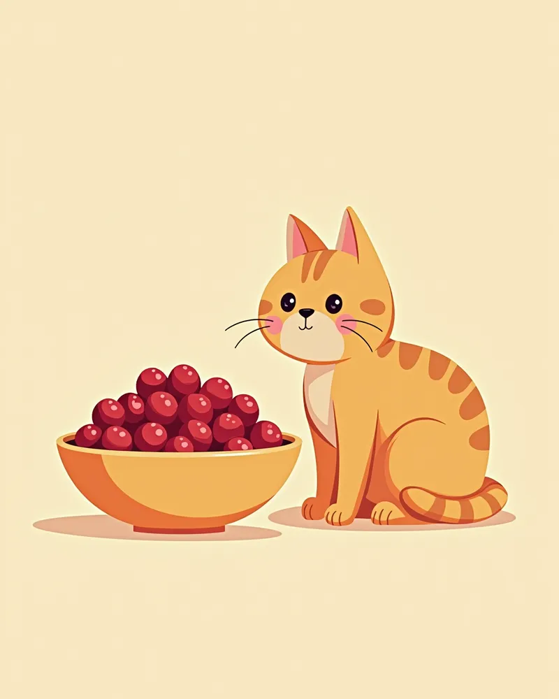 고양이 사료 옆에 놓인 라즈베리 그릇
