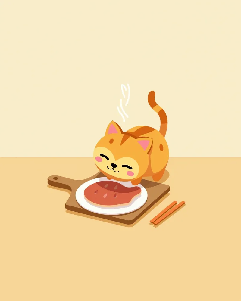 고양이가 삶은 닭고기를 먹고 있는 모습