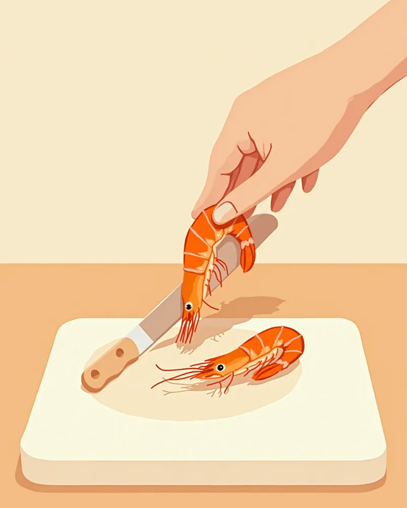 삶은 새우 껍질을 벗기는 손