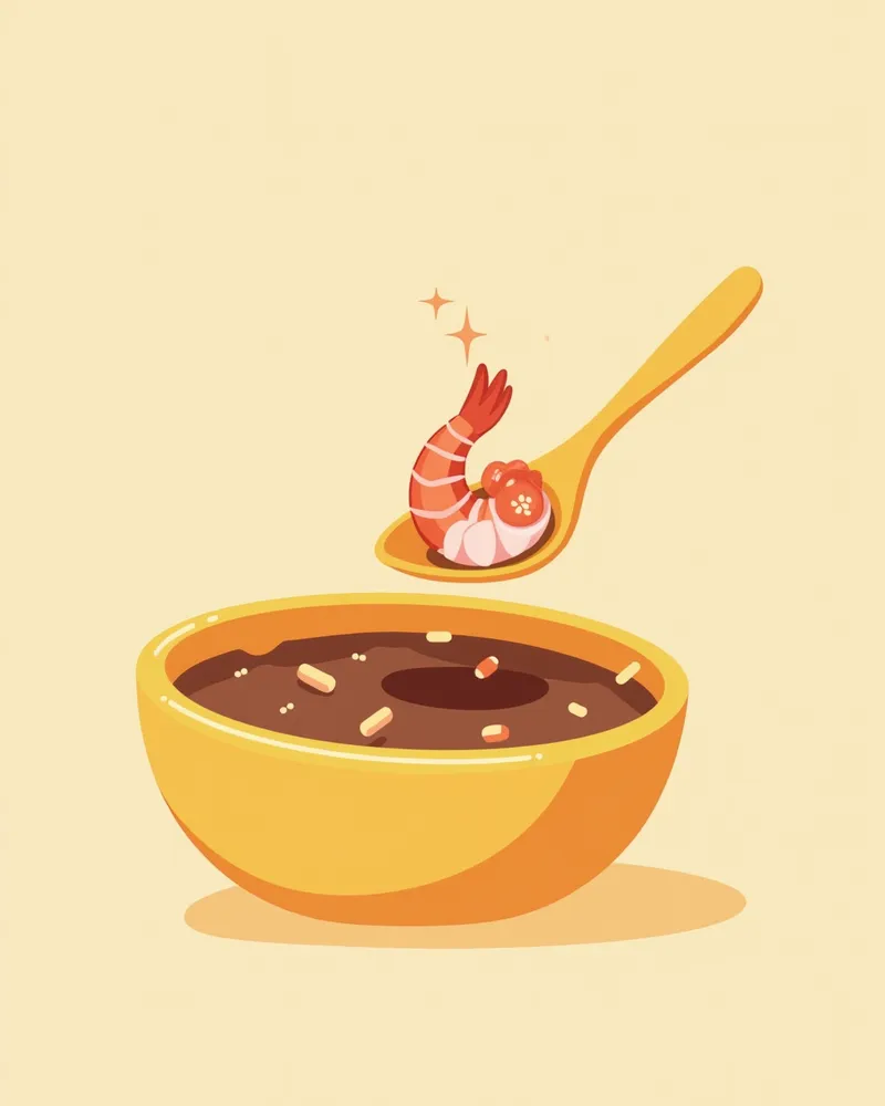 고양이 사료 그릇 옆에 있는 숟가락 위의 새우 조각
