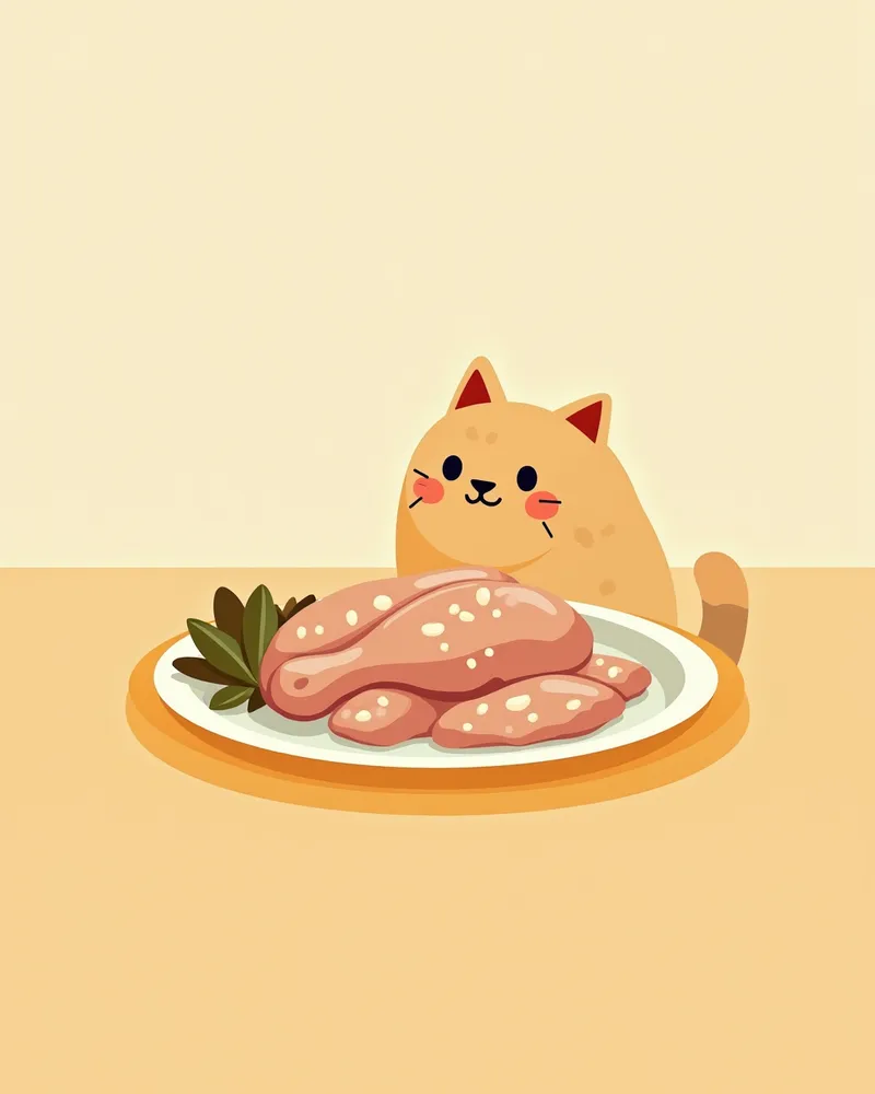 삶은 닭가슴살을 먹는 고양이