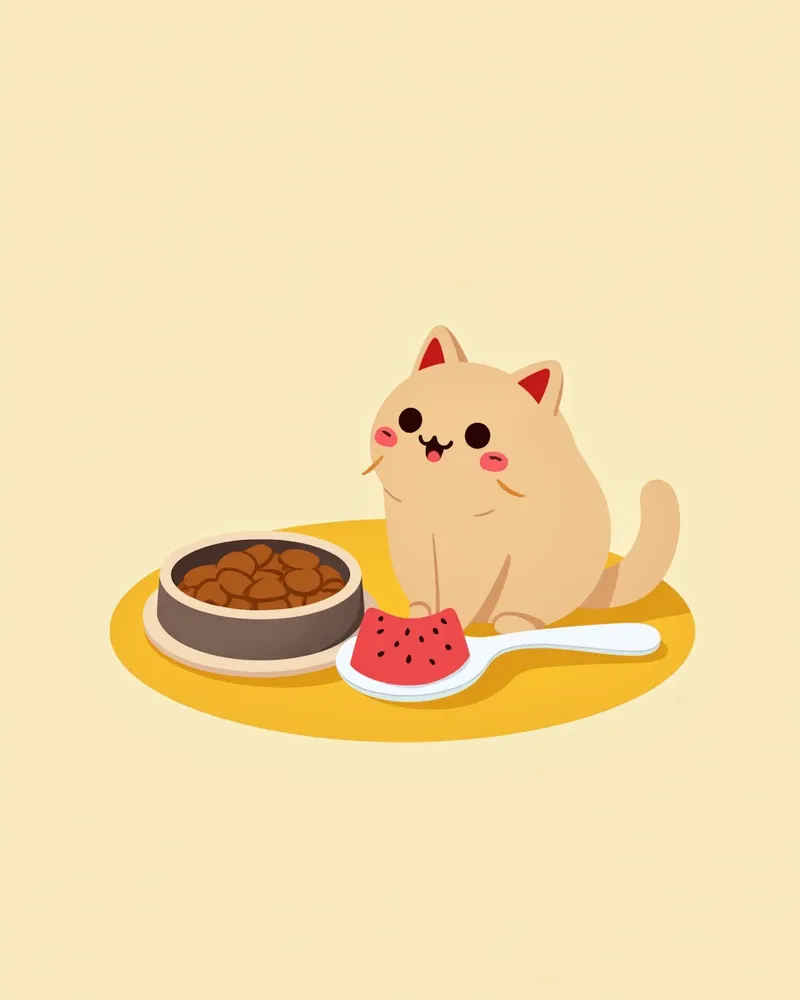 수박 소량 급여를 위한 작은 스푼과 고양이 사료 그릇