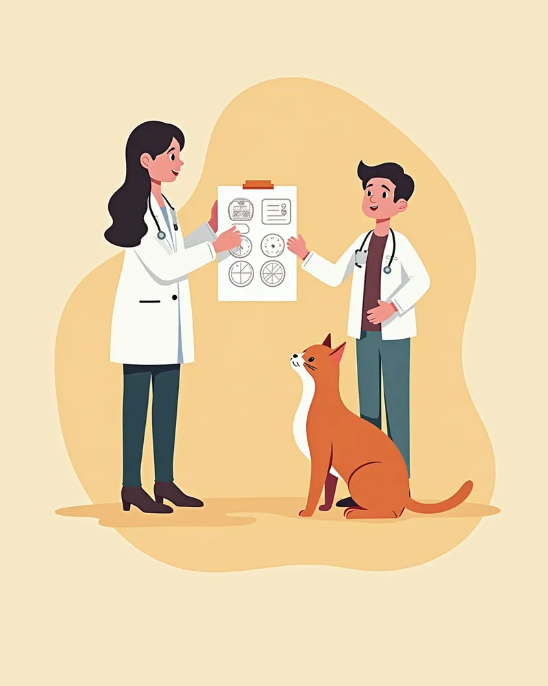 수의사가 고양이 주인과 치료 계획을 논의하는 장면