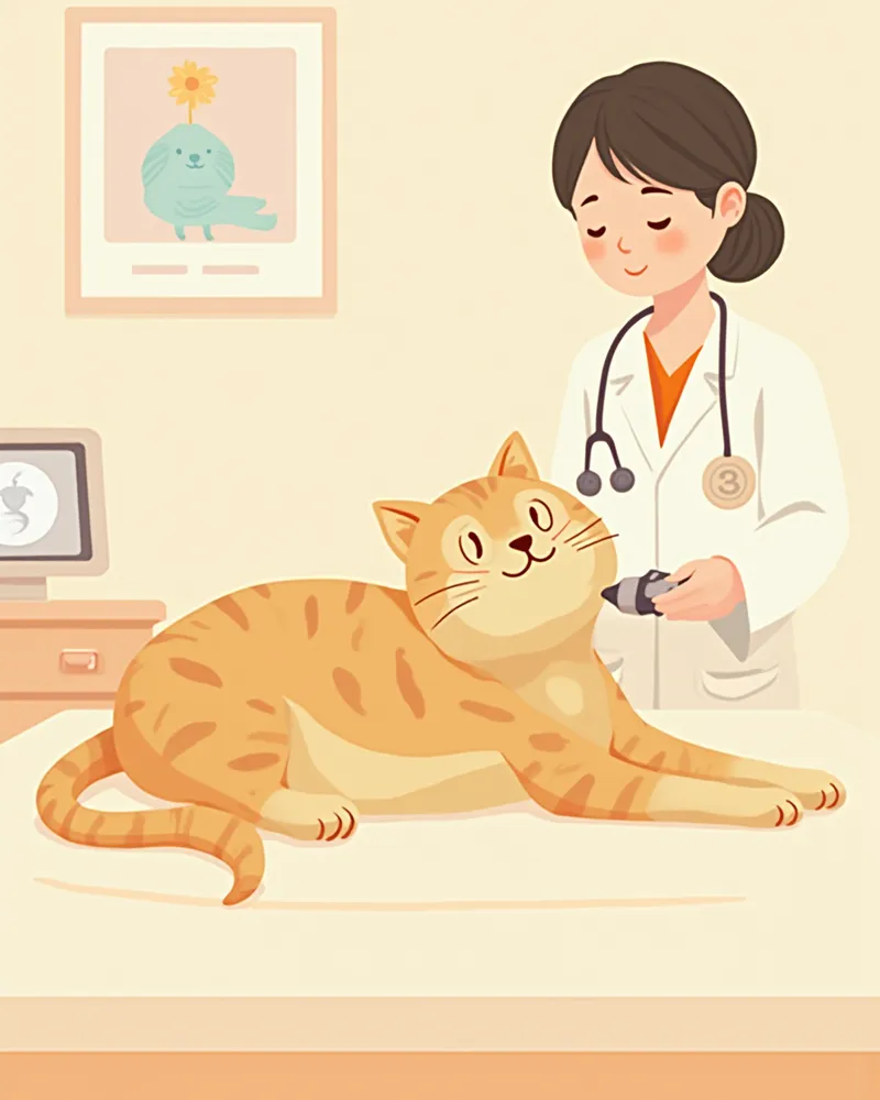 동물병원에서 초음파 검사를 받는 노령 고양이