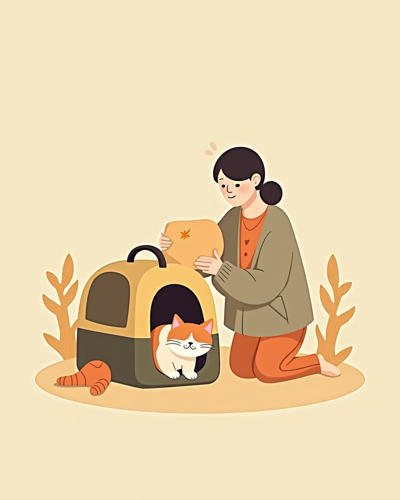 집 안에서 이동장 적응 훈련 중인 고양이