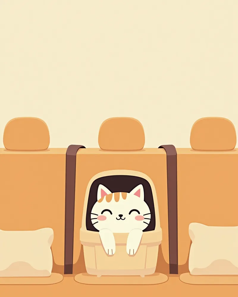 차 뒷좌석 바닥에 고정된 이동장 안의 고양이