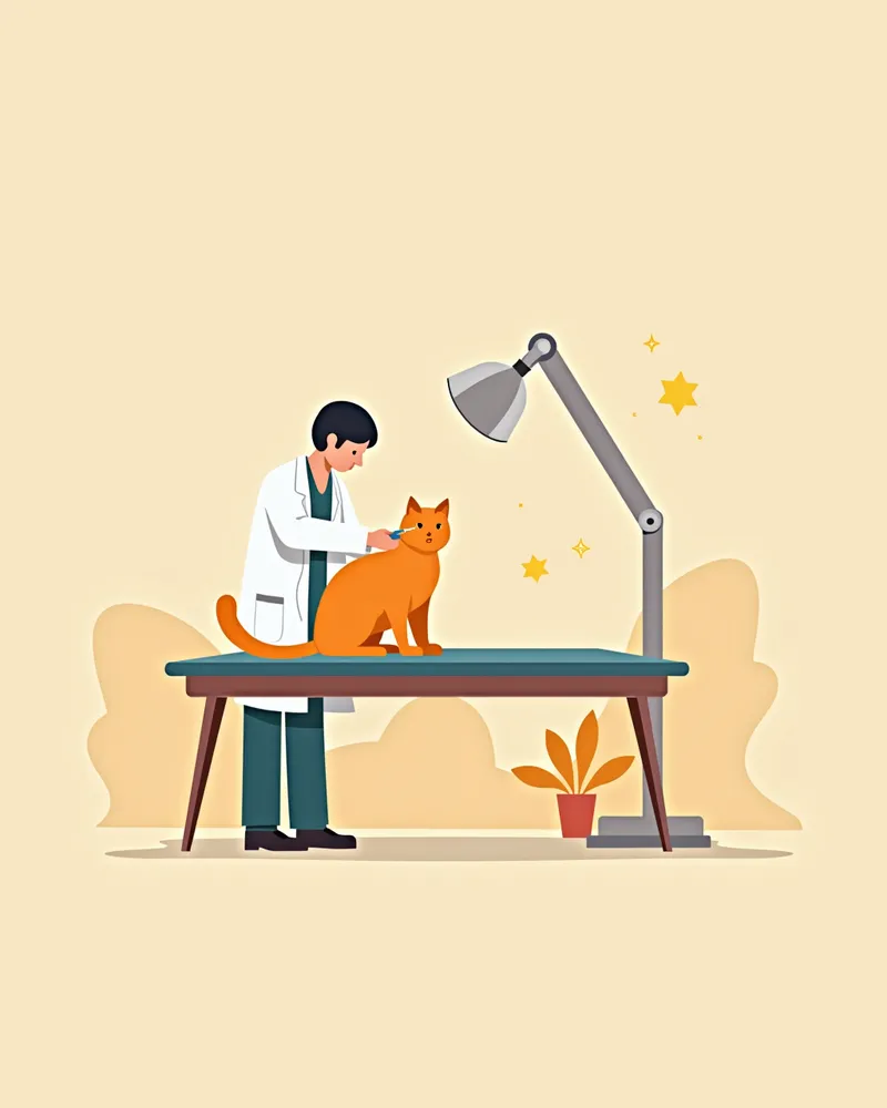 동물병원에서 수의사에게 진찰받는 고양이