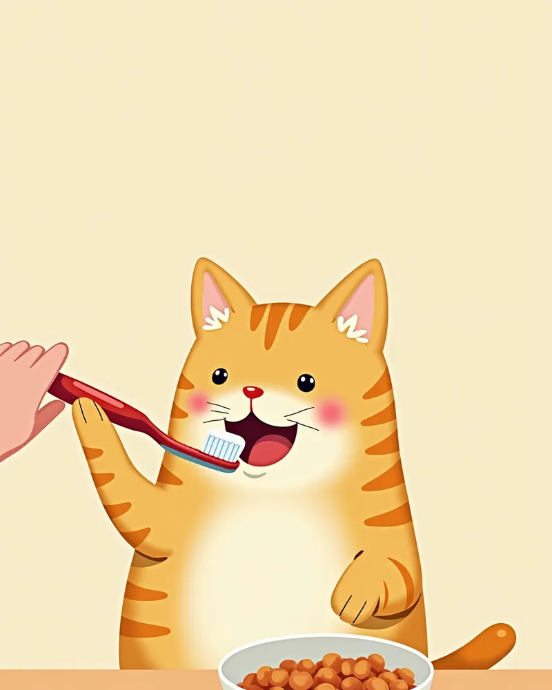 고양이의 일상 치아 관리 장면