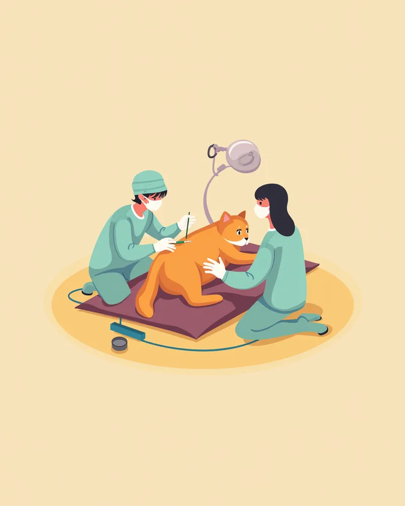 수의사가 고양이 심장 수술 중인 모습