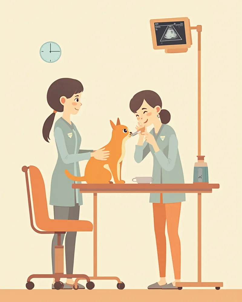 심장 초음파 검사를 받고 있는 고양이