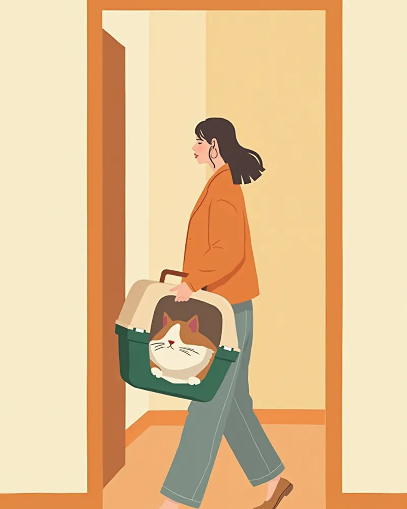 캐리어를 조심스럽게 들고 이동하는 모습