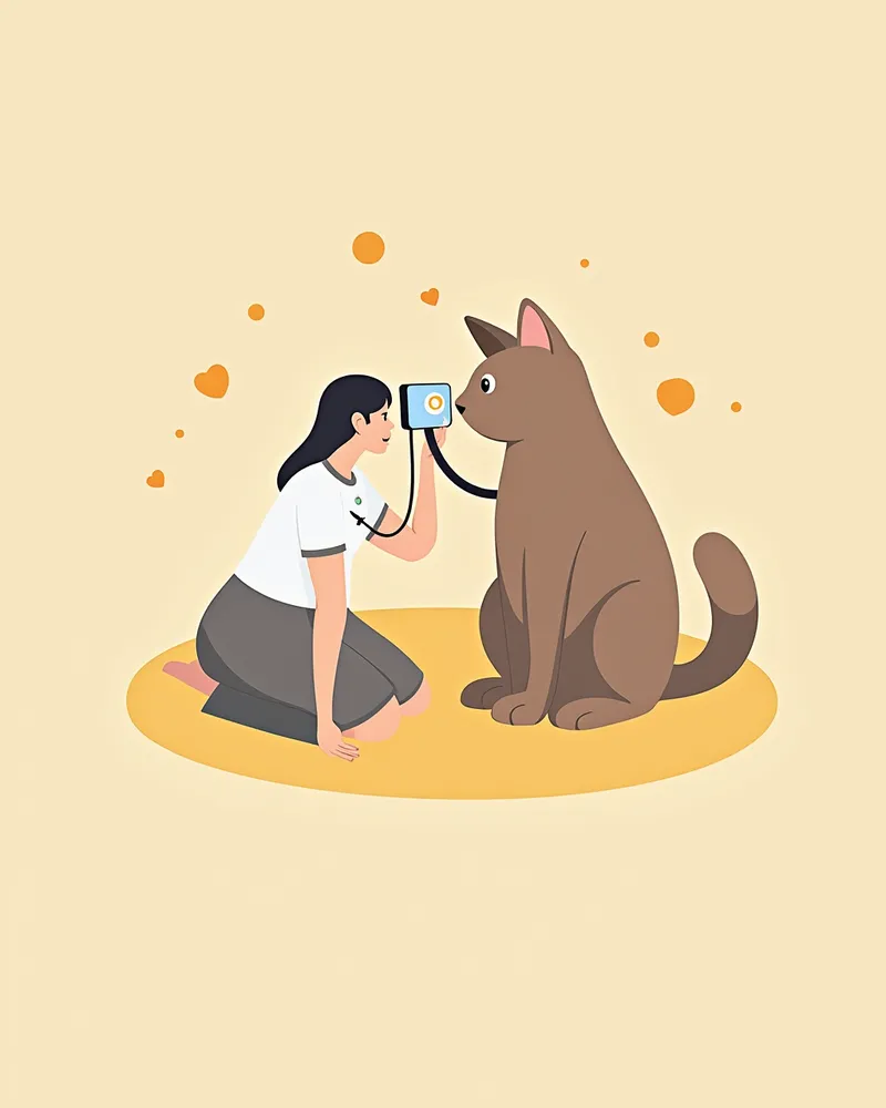 수의사가 고양이 눈 검사하는 모습