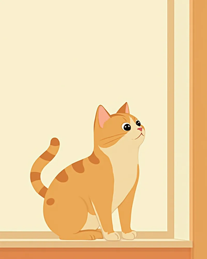 사냥 자세로 창밖에 집중한 고양이