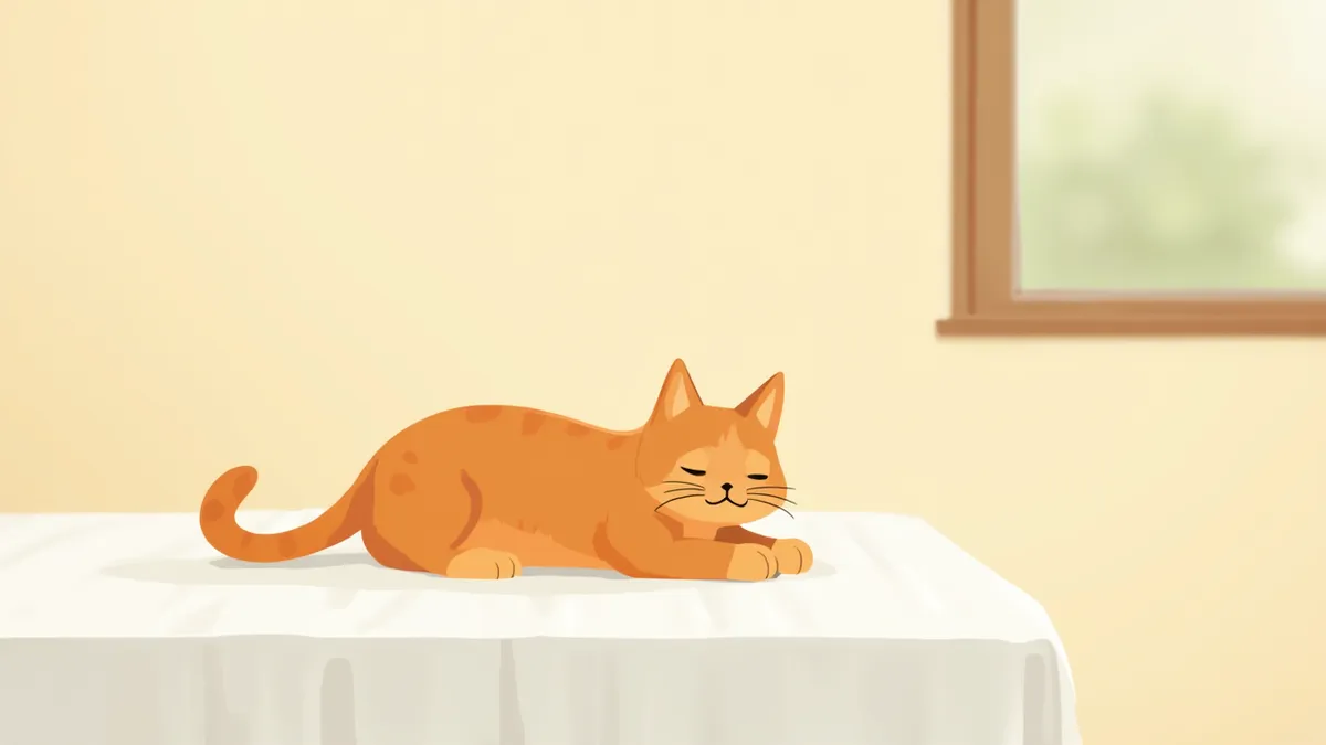 진료실 침대에서 편안히 쉬고 있는 고양이
