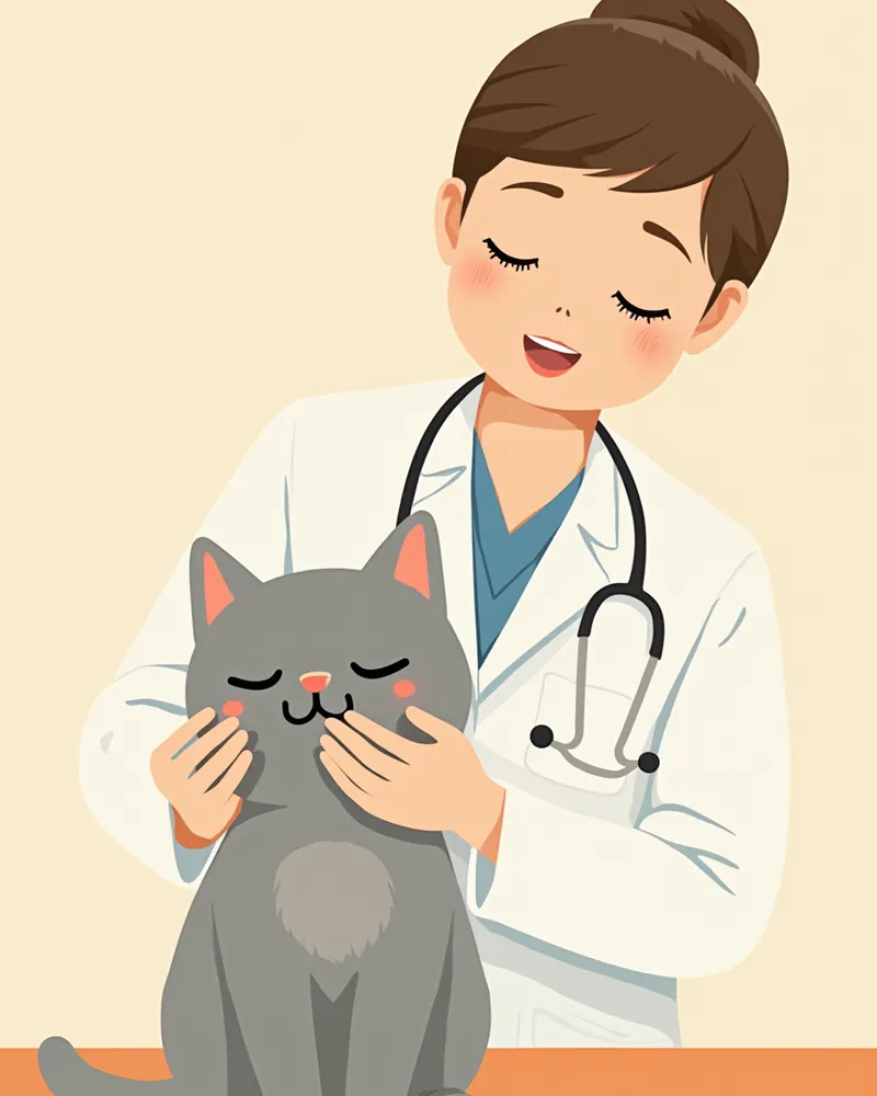 수의사가 항암 추적 진료에서 고양이 잇몸을 살피는 모습