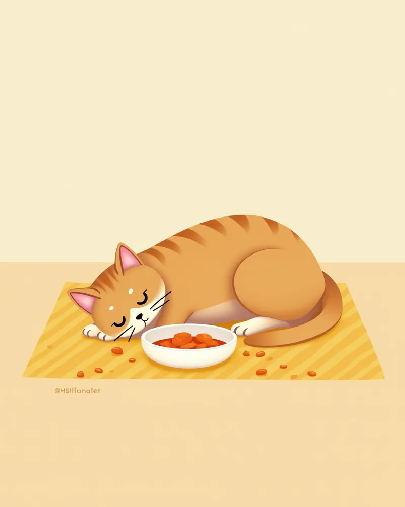 식욕이 없어 보이는 고양이, 먹이를 보고도 관심 없음