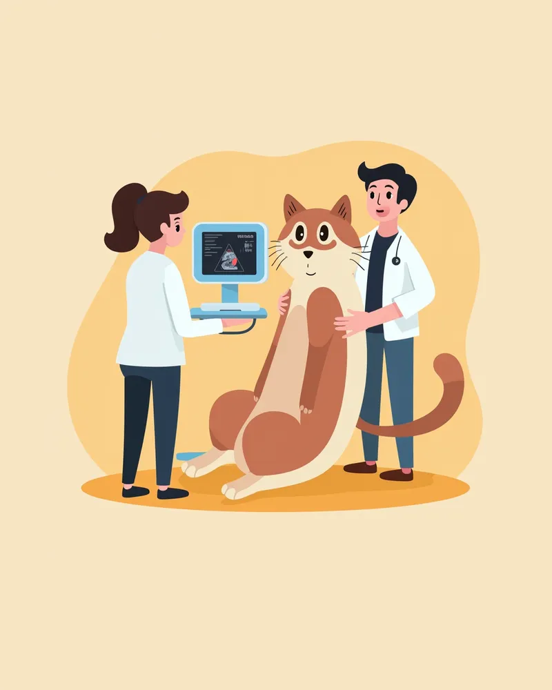 고양이 담관 간염 진단을 위한 초음파 검사 장면