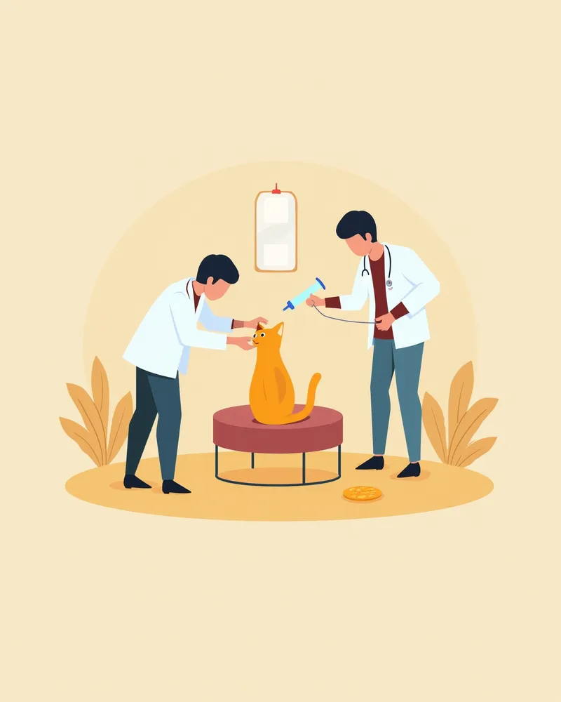 고양이 유미흉 치료 — 흉강천자로 흉수를 제거하는 장면