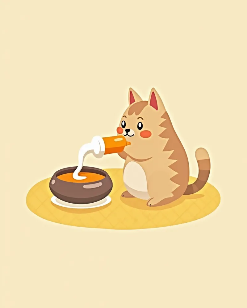 특수 병으로 먹이를 주는 고양이