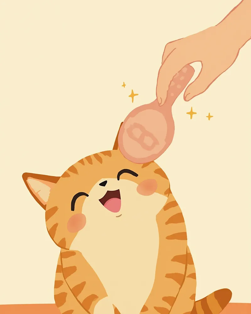 단모종 고양이 고무 브러시로 빗질하는 모습